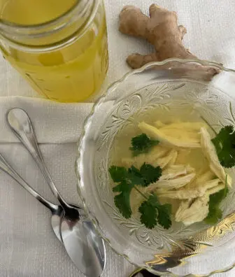 Simple Chicken BrothFlavored with Ramps and Ginger