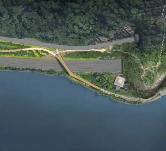 A rendering shows the route of the shoreline trail and bridge north of the Breakneck tunnel.