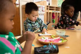 Students at Astor participate in a class taught by teaching artist Romina Robinson.
