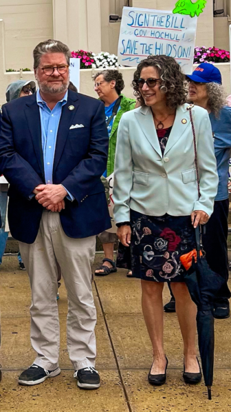State Sen. Pete Harckham and Assembly Member Dana Levenberg at the rally Photo by B. Cronin