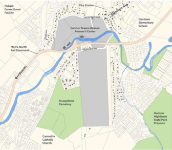A map shows the location (in gray) of the former Texaco site.