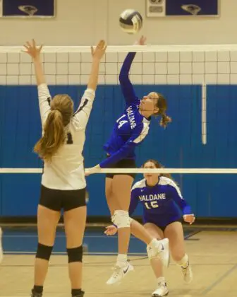 Eliana Johanson sends the ball back over the net at Putnam Valley on Tuesday (Oct. 17).