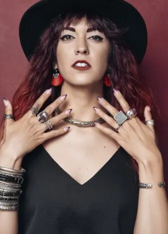 Allison Cimino of RockLove, wearing some of her designs Photo by THEGINGERB3ARDMEN