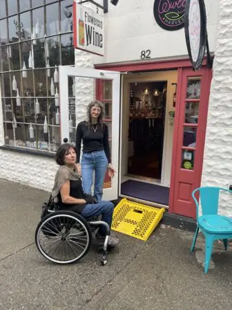 Lisa Tarricone and Eliza Starbuck outside Flowercup Wine in Cold Spring (Photo by J. Asher)