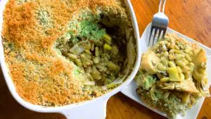 Flageolet, Leek & Artichoke Gratin