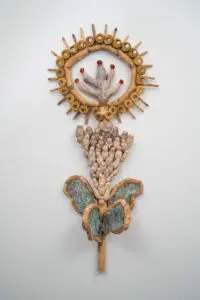 “New Growth” (2021), with 142 pieces of wood, is one of Eiferman’s pieces inspired by the Voynich manuscript.