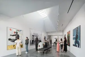 A rendering of the viewing room at The Garage