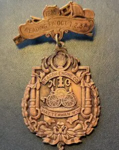 The Beacon Historical Society acquired on eBay this commemorative badge from an 1895 convention attended by Beacon firefighters.