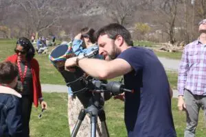 Residents gathered at Dockside Park in Cold Spring to catch a glimpse of the eclipse. Photo by Michael Turton