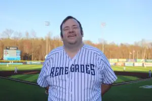 John Gorman is a Renegades “Ushertainer” who roams the stands, leading cheers and interacting with fans.