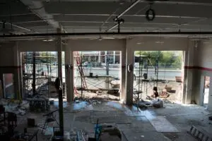 The new firehouse in Beacon should be completed by September. This view from the main bays shows Wolcott Avenue and City Hall.