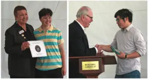 At the annual Cold Spring Chamber awards, Haldane senior Percy Parker received the Baumgarten Scholarship (left) and John Lee of Bevel Up Woodworks was recognized for best new business (right). Photos provided
