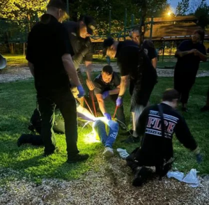Firefightersin Kingston rescued two teenagers who had become stuck in infant swings. 