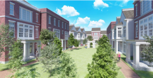 A rendering of a courtyard in the proposed complex