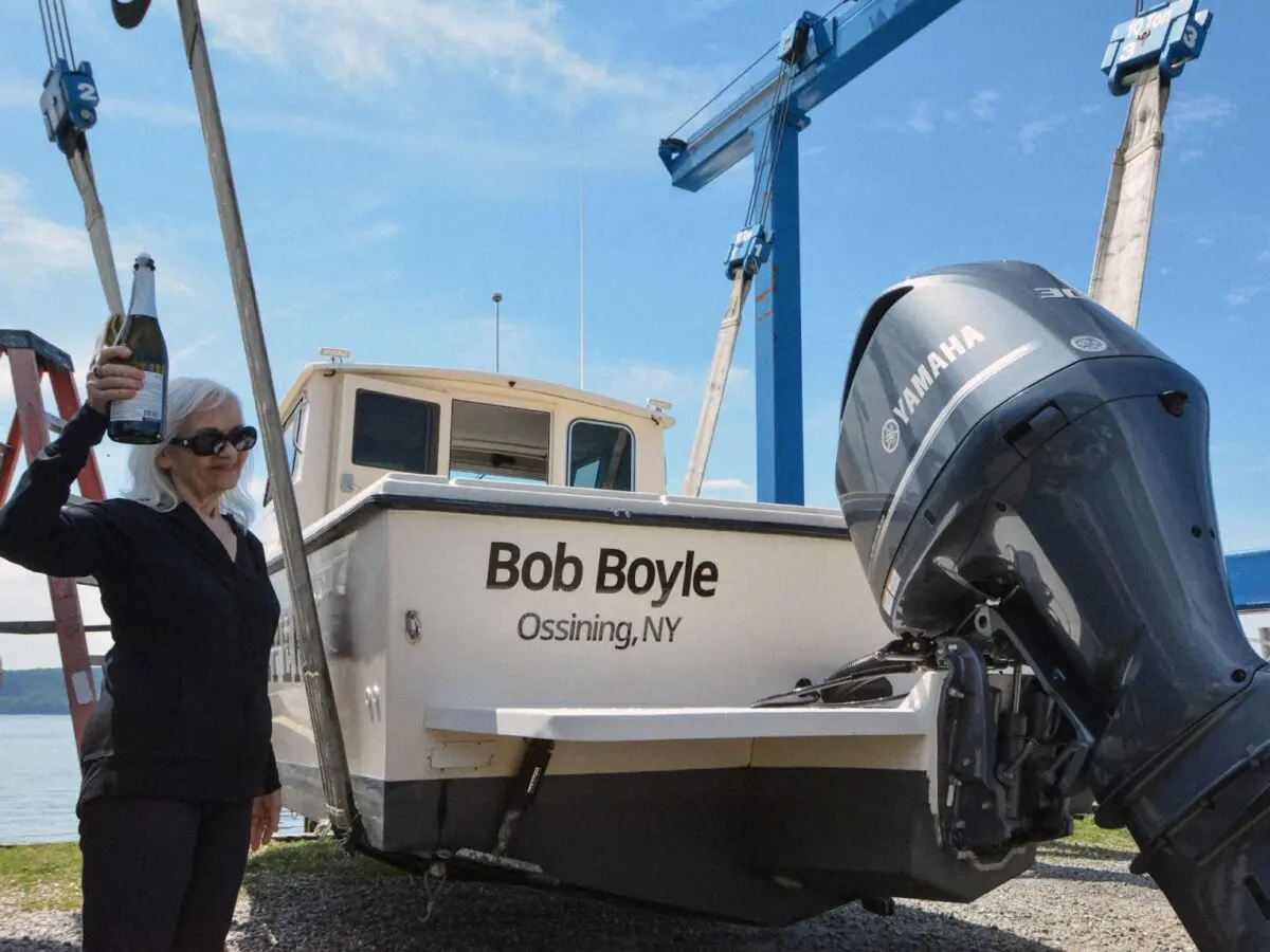 Kathryn Belous-Boyle christened a Riverkeeper boat named for her late husband.