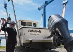 Kathryn Belous-Boyle christened a Riverkeeper boat named for her late husband.