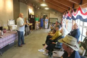 Vincent Tamagna, chair of the Constitution Island Association, speaks to visitors on June 29.