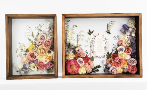 A bride’s flowers (right) and a separate shadow box created for her mother
