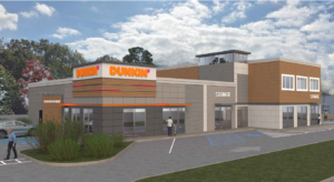 As seen in this rendering, developer has proposed a building on Fishkill Avenue with a Dunkin', additional retail space and three apartments.