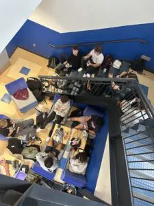 Haldane High School students eat lunch in a stairwell. Photo provided