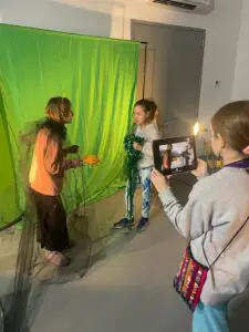 Beacon students film a scene during a green-screen workshop in 2024.Photos provided