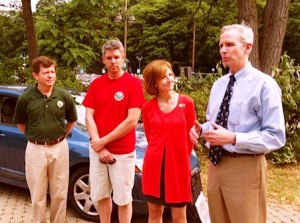 R-L Ned Sullivan, president of Scenic Hudson speaks at event with Rep. Nan Hayworth and Mayor Seth Gallagher and Andy Chmar of Hudson Highlands Land Trust