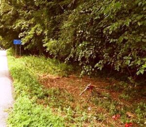 scene of Route 9D car crash--memorial cross on the ground