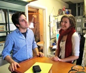 Directors Carl Graham Howell and Rachel Ritacco talk shop before rehearsals begin