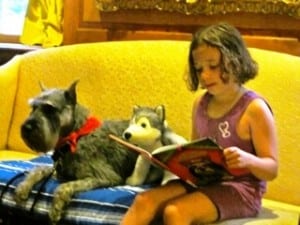 Lily-reading-to-Fredo-and-friend-300x225