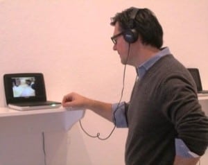 Testing the audio as the exhibit was being put up