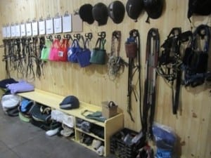 The tack room; everything carefully labelled