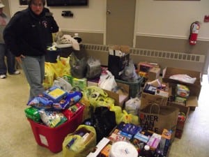 Hurricane Sandy aid corner of room with donated goods