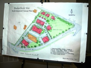 The redevelopment plan, which depends on demolition of the old Butterfield Hospital; photo by L.S. Armstrong