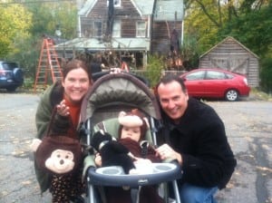 Donna Lynne Champlin, her husband Andrew Arrow and their son enjoying Halloween on Parrott Street this year (Photo courtesy of Champlin)