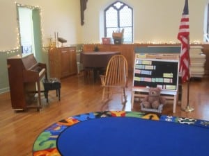 The piano, circle-time rug and learning board: each part of every day at St. Philip's Nursery School. Photo by A. Rooney