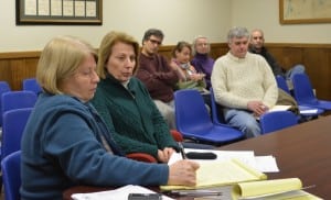 Cold Spring Village Clerk Mary Saari, left, takes notes as Putnam County Legislator Barbara Scuccimarra speaks to the Village Board during her visit to their meeting Jan. 15.