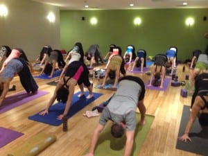 A class in session at Living Yoga