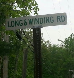 Street sign: where property of planned wind turbine is located