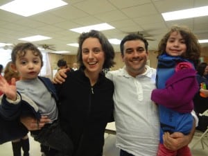 The Spodek family: Abe, left, Alison, Rabbi Brent Spodek, and Noa at the Beacon Hebrew Alliance Purim Carnival in March  (Photo courtesy of Beacon Hebrew Alliance)