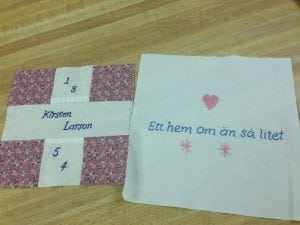 Monday's project: a needlepoint in Swedish, which translates to "It takes very little to make a house a home" to go along with the story of "Kirsten."