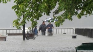 Flooding at the Cold Spring dock during Hurricane Irene.