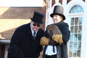 Prognosticating at the 2013 Groundhog Day Celebration at the Wildlife Education Center. (Photo by Maureen Moore)