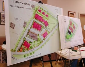 Displays outline the proposed Butterfield Hospital site redevelopment.