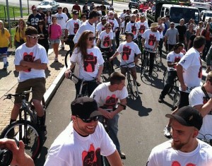 Peoples Bicycle proprietor Jon Miles and his pedi-cab. Spirit of Beacon Day Parade, 2012. (Photo by Jennifer Glennon König)