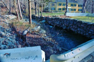 Barbara DeSilva's historic house stands near the bridge, railing in foreground. Photo by L.S. Armstrong