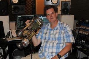 Ben Neill prepares to play his mutantrumpet in his studio. Photo by A. Rooney