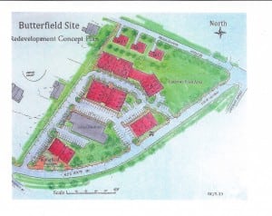 The map of the planned Butterfield redevelopment, as of June 2014, included with a letter sent to local officials.