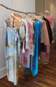 A rack of colorful Gwenno James designs, in her store.