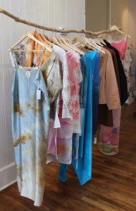 A rack of colorful Gwenno James designs, in her store.