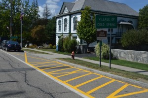 No Parking — lines painted in front of 240 Main St. are causing a stir on the Village Board. (Photo by M. Turton)